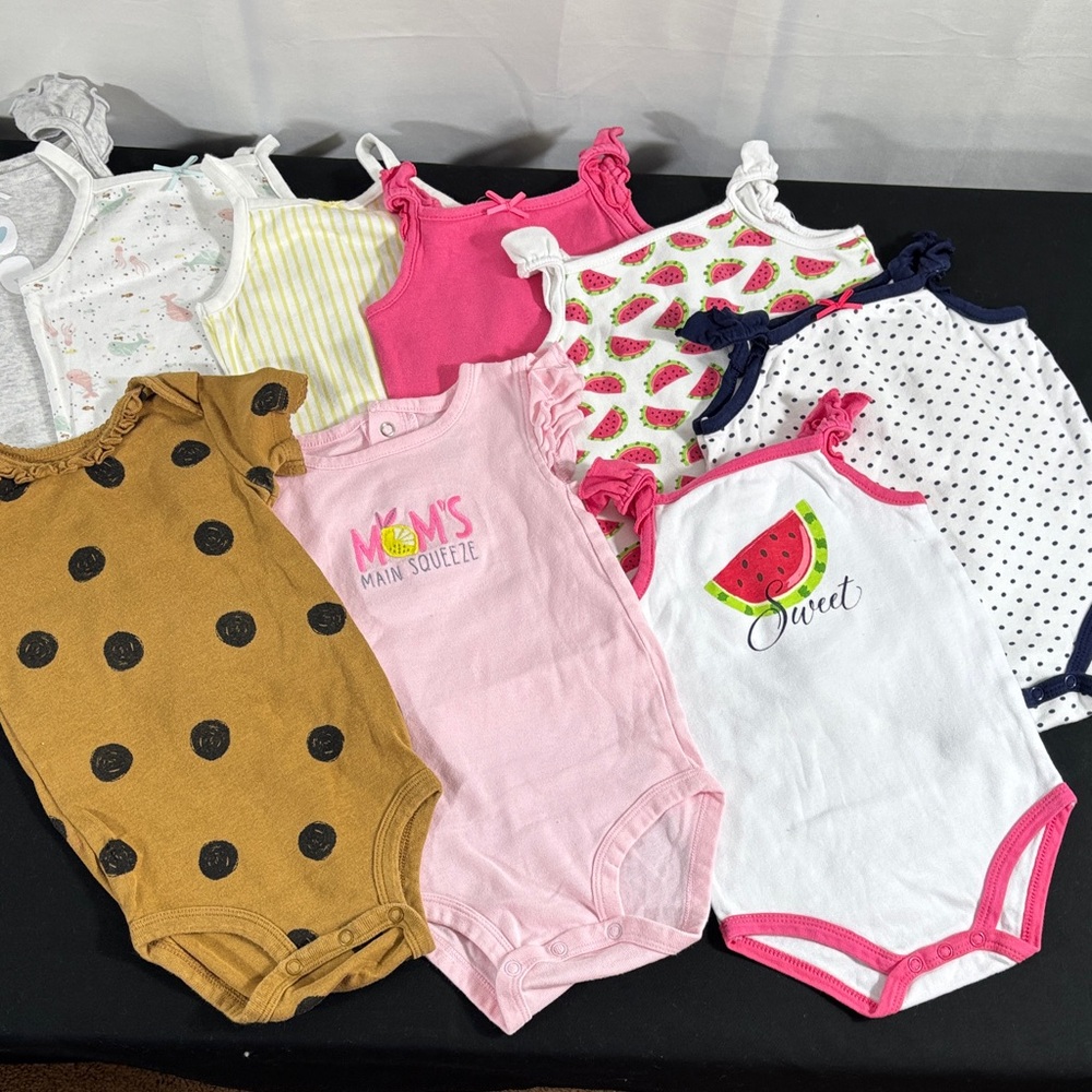 Pack of  9 Girls' One-Piece Bodysuits - Pink, White, Mustard
